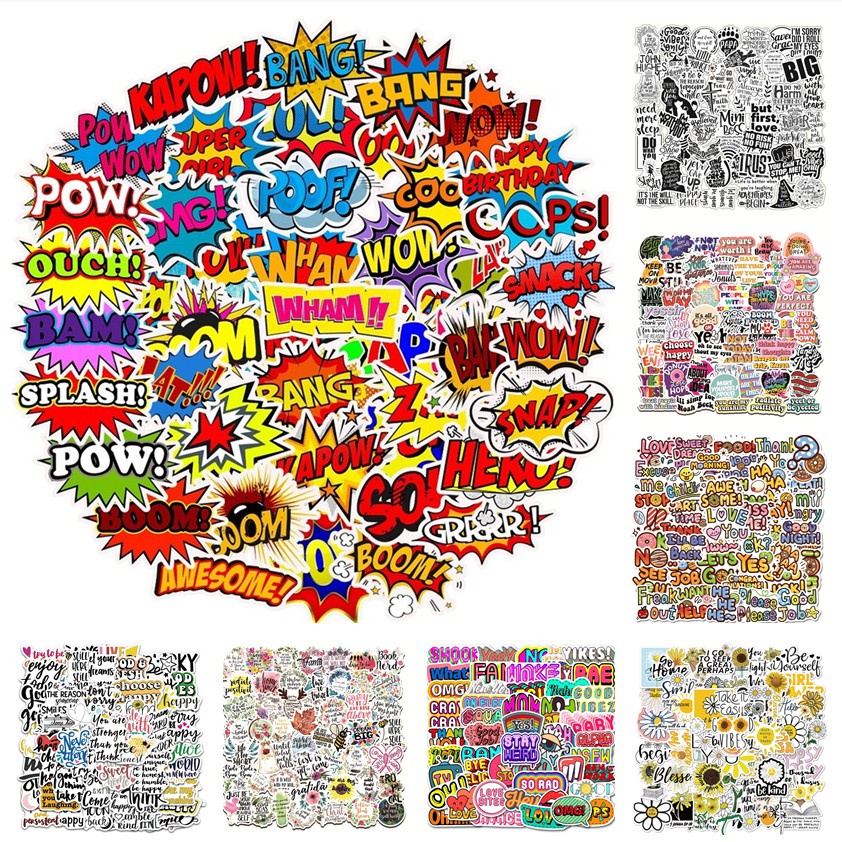 Set 50 miếng dán hình chữ tiếng anh 8 kiểu trang trí vali/điện thoại/laptop/máy ảnh/xe hơi/đàn guitar chống nước DIY