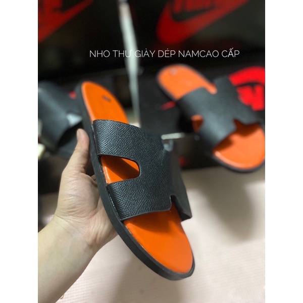 Dép hermes Full đen ,  dép hm quai ngang đế cam cao cáo hàng Full hộp