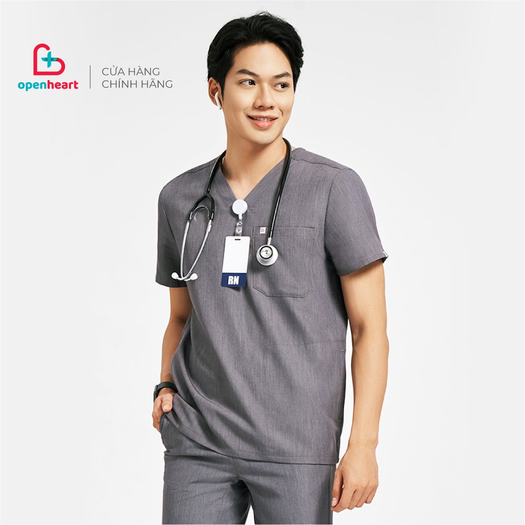 MOH ÁO SCRUB NAM V-NECK 3 TÚI (Bác sĩ, Nha sĩ, Điều dưỡng, spa, Thẩm mỹ viện)