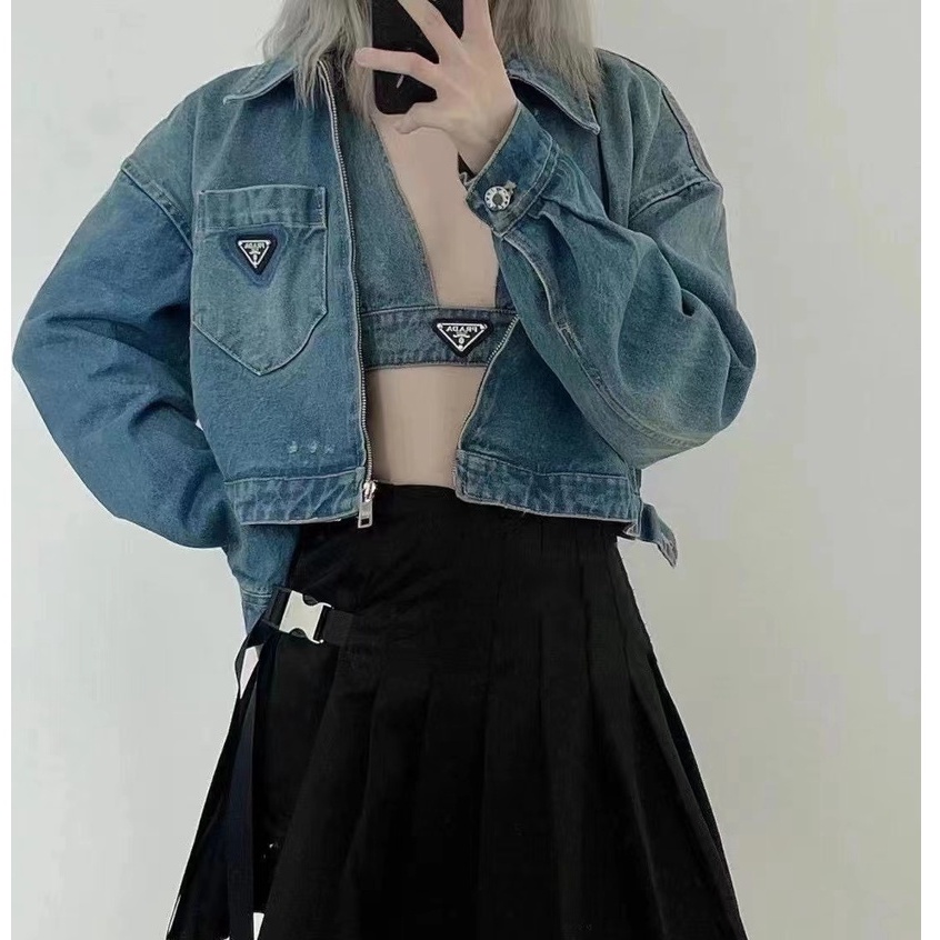 Áo denim cổ chữ V thời trang quyến rũ dành cho nữ 2021