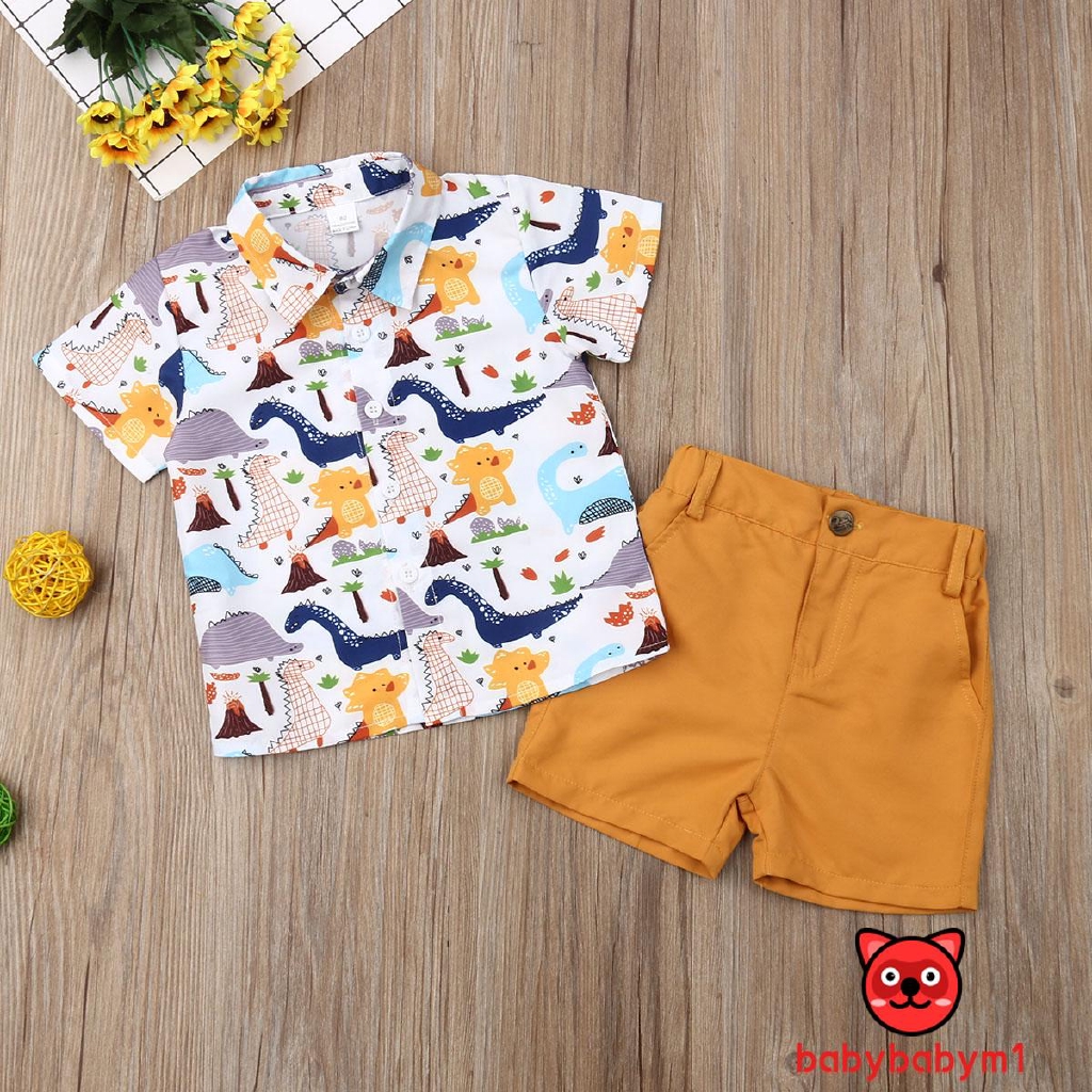 ❀Yaho❀Toddler Baby Boy Summer Tops T-shirt Dinosaur Pants Shorts Holiday Outfit Set