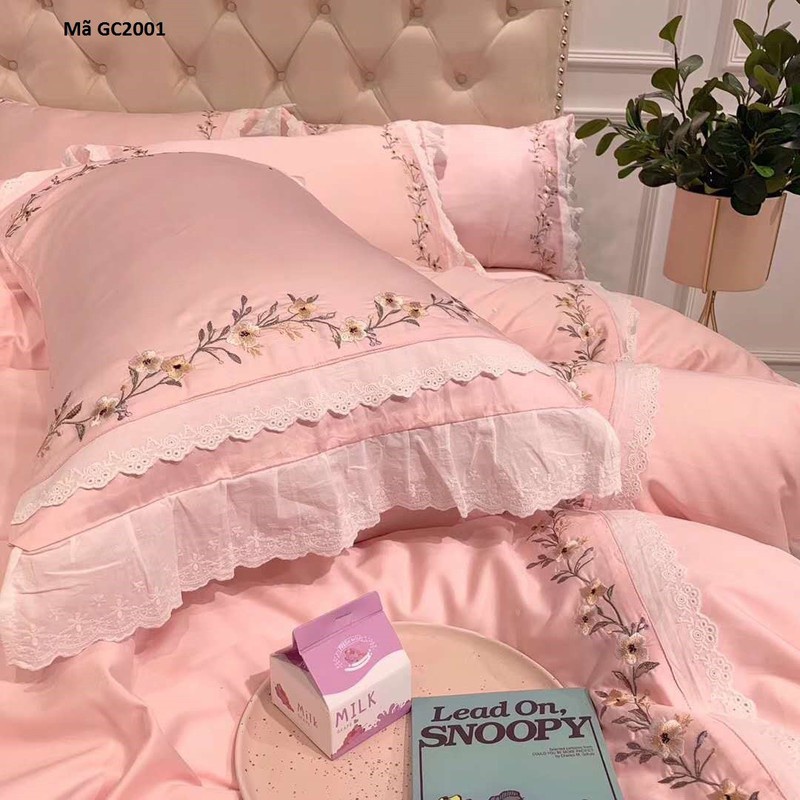 GC2001 -Bộ chăn ga gối chất cotton lụa 4CT cao cấp hàng nhập
