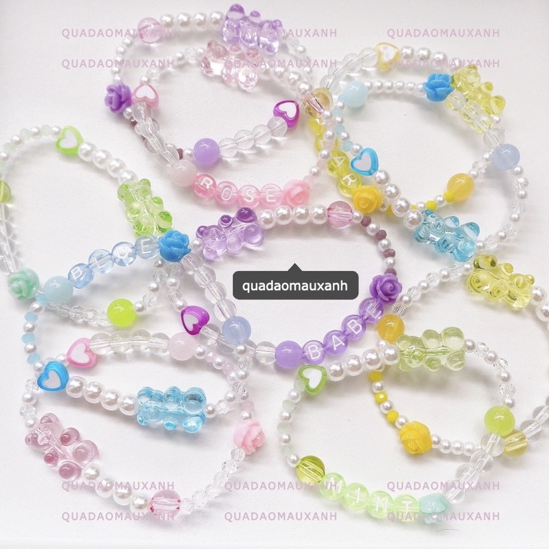 Vòng tay kẹo dẻo hình gấu và hoa hồng thay chữ cái tên theo yêu cầu Rose Gummy Bear #Quadaomauxanh