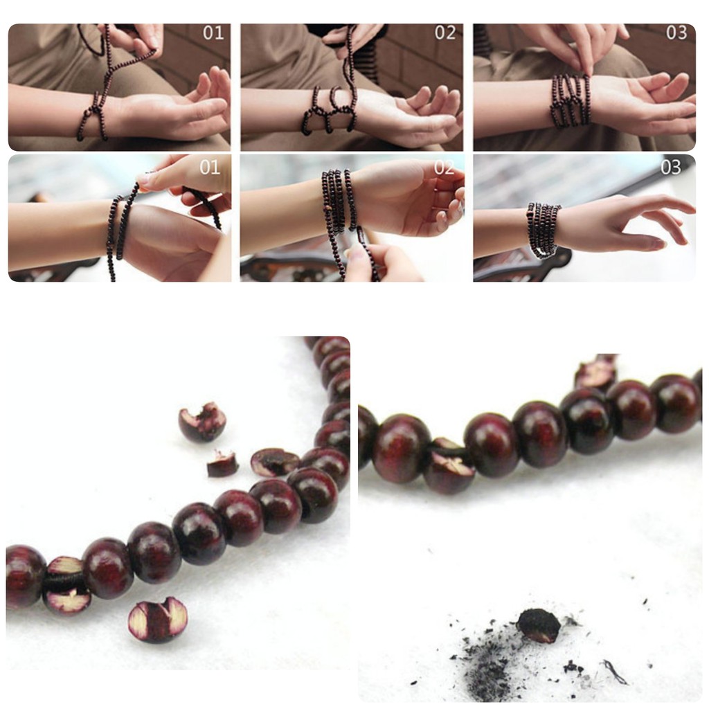 Vòng Tay Chuỗi Hạt Tràng 108 Hạt Gỗ Quấn Tay Ba Vòng Hạt 6 Ly