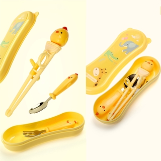 4Pcs/Set Kids Feeding Children Tableware Fork & Knife & Chopsticks Set
