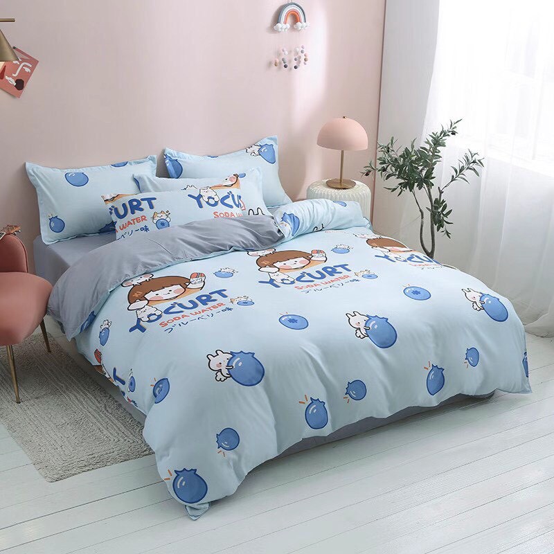 Bộ chăn ga gối ❤️FREESHIP❤️ cotton poly nhập khẩu bộ 4 món Chăn, ga , 2 vỏ gối Happy Bedding