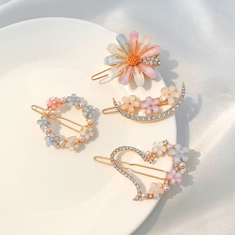 Kẹp tóc đính đá/ngọc trai giả hình hoa phong cách Hàn Quốc cho nữ