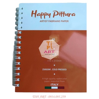 Sổ Vẽ Màu Nước HAPPY PITTURA A5/A4/A3 – Sổ lò xo 25 Tờ ( Vân Cold, 250gsm)