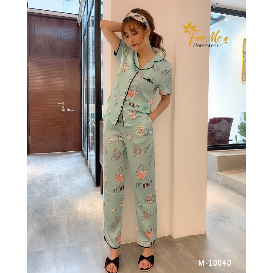 Bộ đồ ngủ, mặc nhà chất Lụa Giấy Luxury ngắn tay quần dài PHỤ KIỆN 10 ,forme pijama