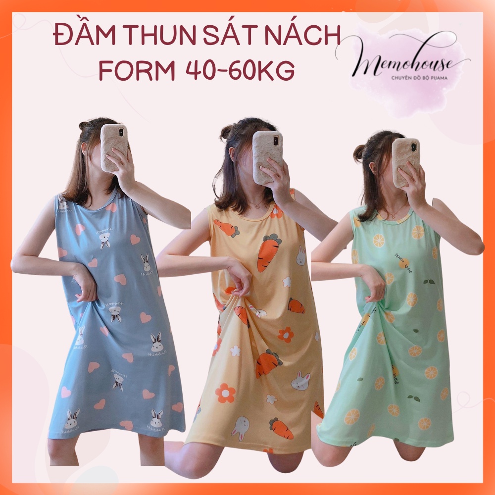 Bộ Ngủ Thun Sữa Đầm sát nách điệu đà (Không kèm muốt ngực) form dưới 60kg