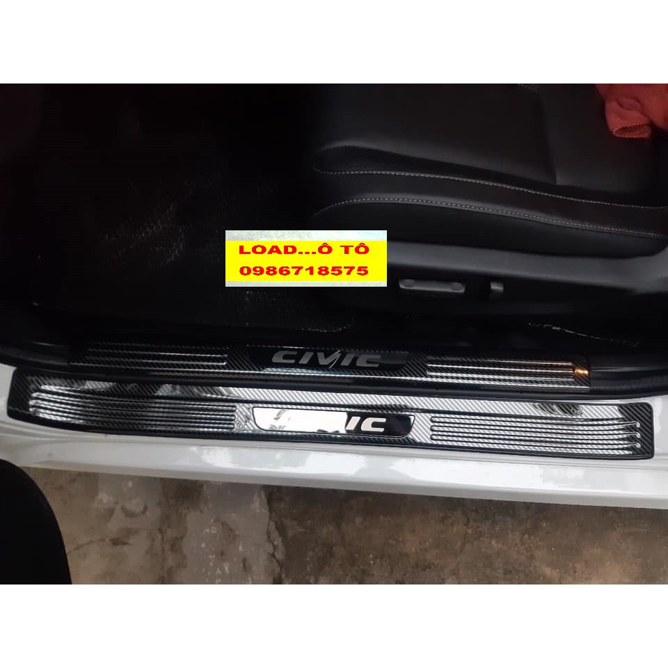 Ốp Bậc Cửa, Nẹp Bước Chân, Cốp Sau Honda Civic 2023-2019 Mẫu Vân Carbon Cao Cấp