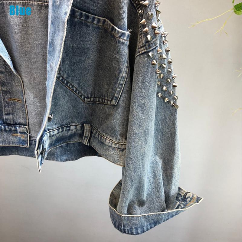Áo Khoác Jeans Phối Đinh Tán Thời Trang Cá Tính Cho Nữ