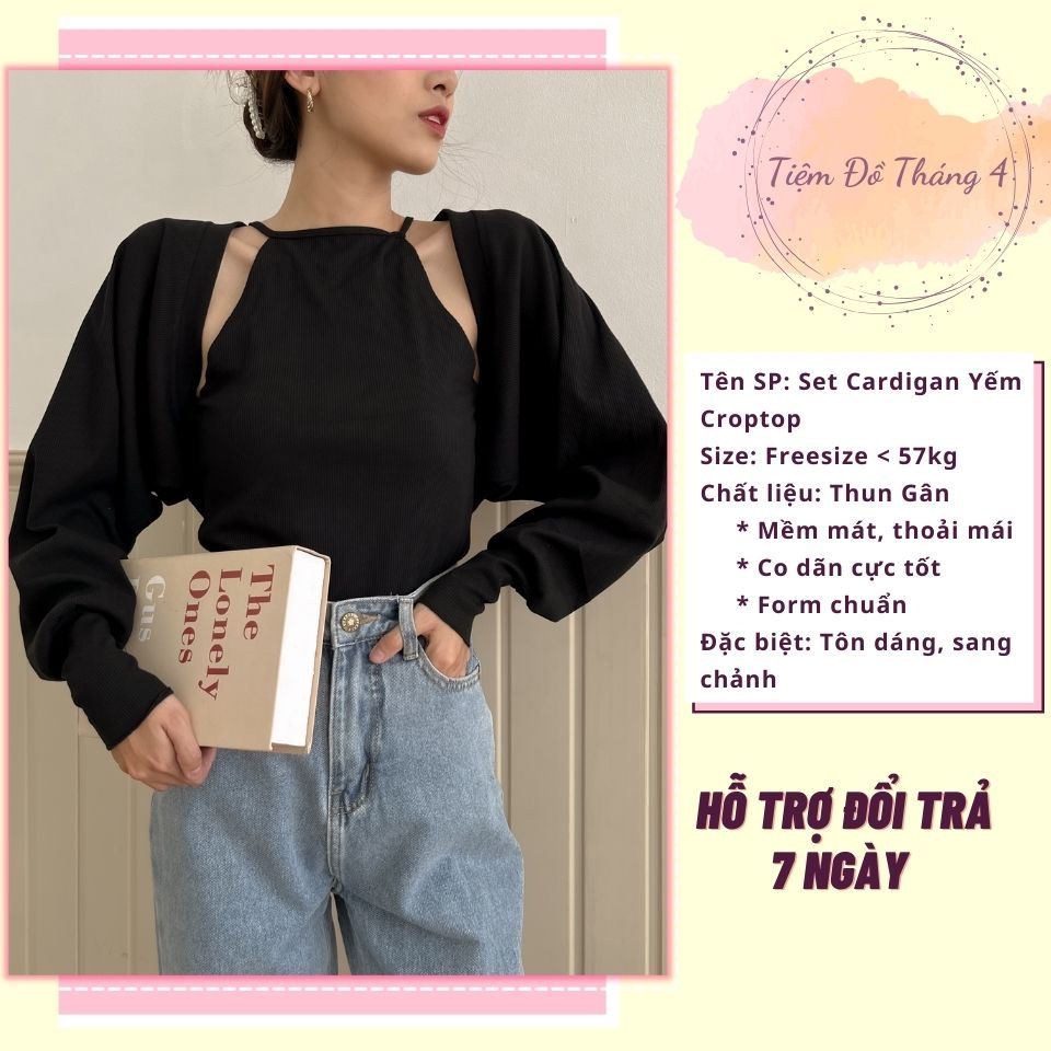 Set Cardigan Yếm Croptop Thun Gân Ôm Tôn Dáng Mẫu 2022, Áo Khoác Tay Bồng Kèm Yếm Bên Trong Mặc Đi Chơi SIMO TOP | BigBuy360 - bigbuy360.vn