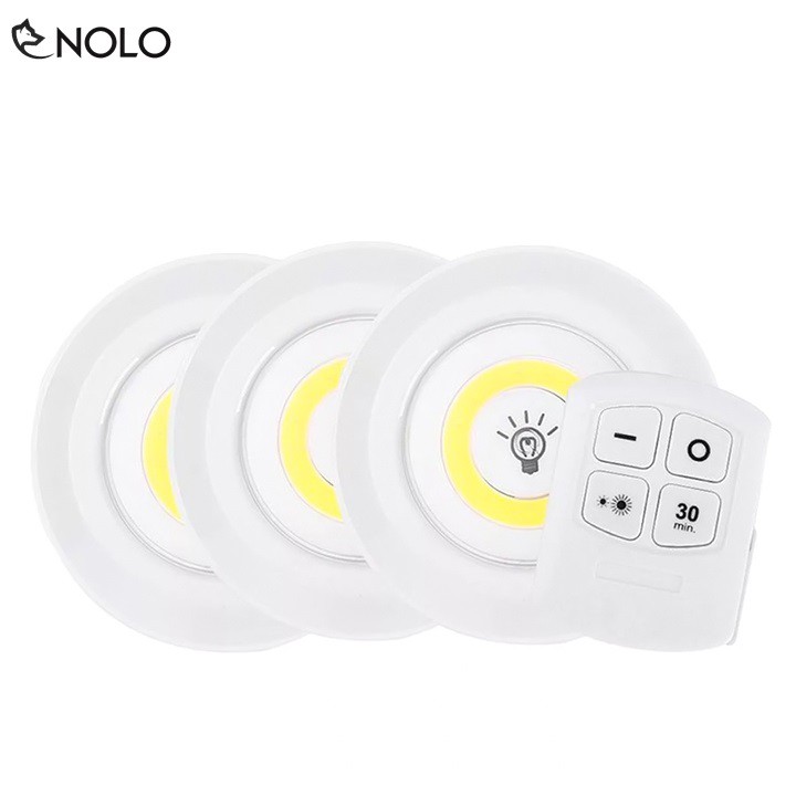 Bộ 3 Đèn Cob Tròn Công Tắc Dán Tường Kèm Remote Điều Khiển Từ Xa Model COB01 Công Suất 3W Dùng Nguồn Pin AAA