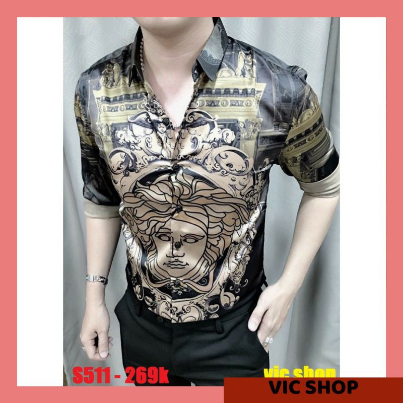 Áo sơ mi nam tay dài S511 quảng châu, thấm hút mồ hôi tốt, họa tiết 3D