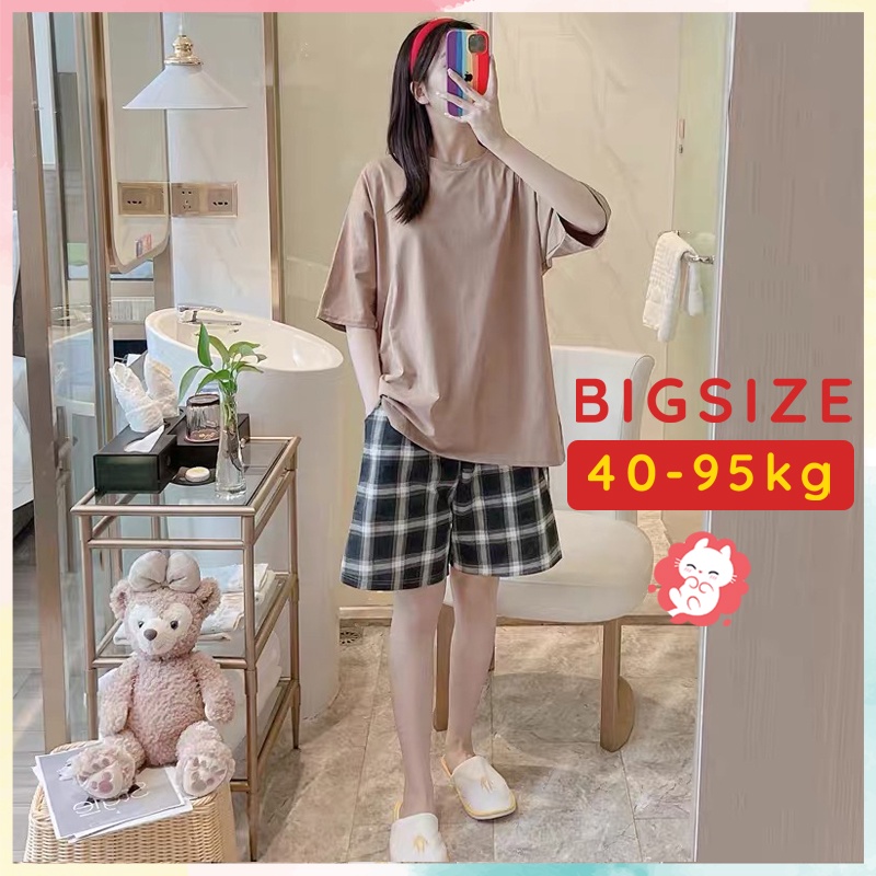 Đồ ngủ nữ Bigsize bộ mặc nhà trơn caro chất cotton mềm mịn thoáng mát BC23