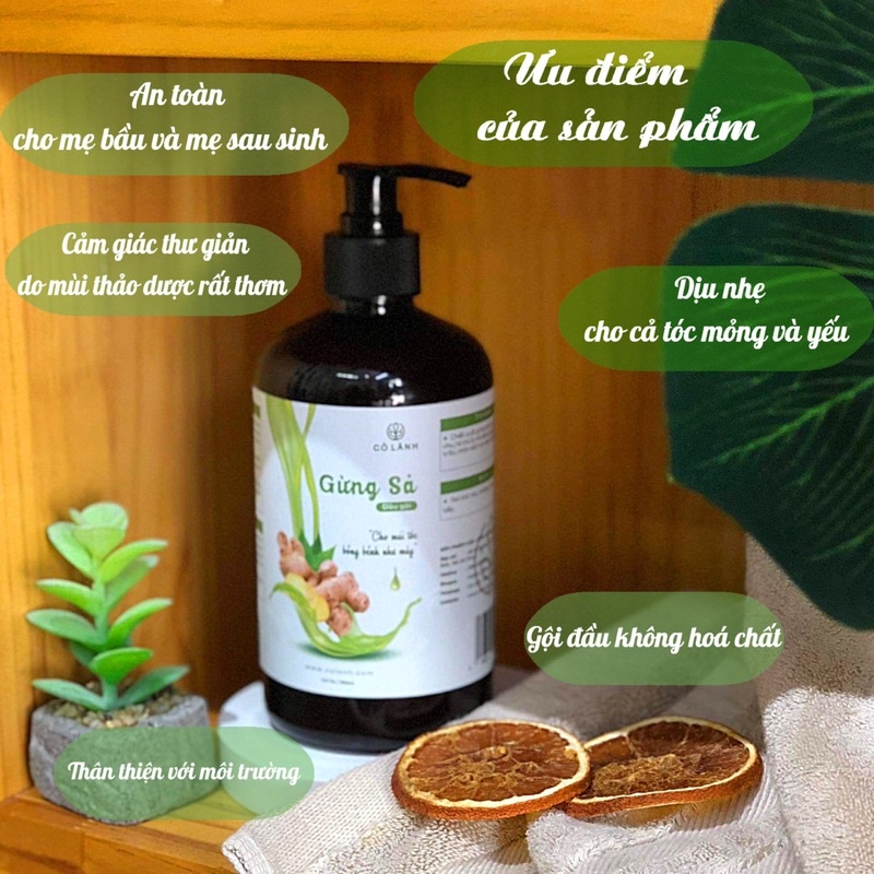 Dầu gội gừng sả thảo dược Cỏ Lành 100ml - Dùng cho tóc dầu, tóc nhiều gàu và giảm rụng tóc, giúp mọc tóc