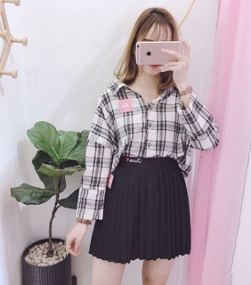 Áo sơ mi caro cột dây sau