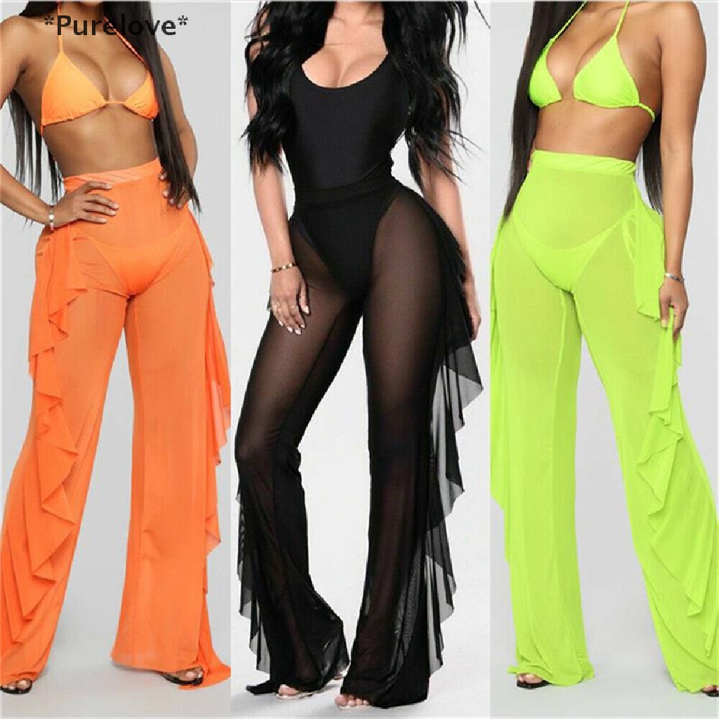 Quần ống rộng Phối Lưới Xuyên Thấu Thời Trang Cho Nữ
