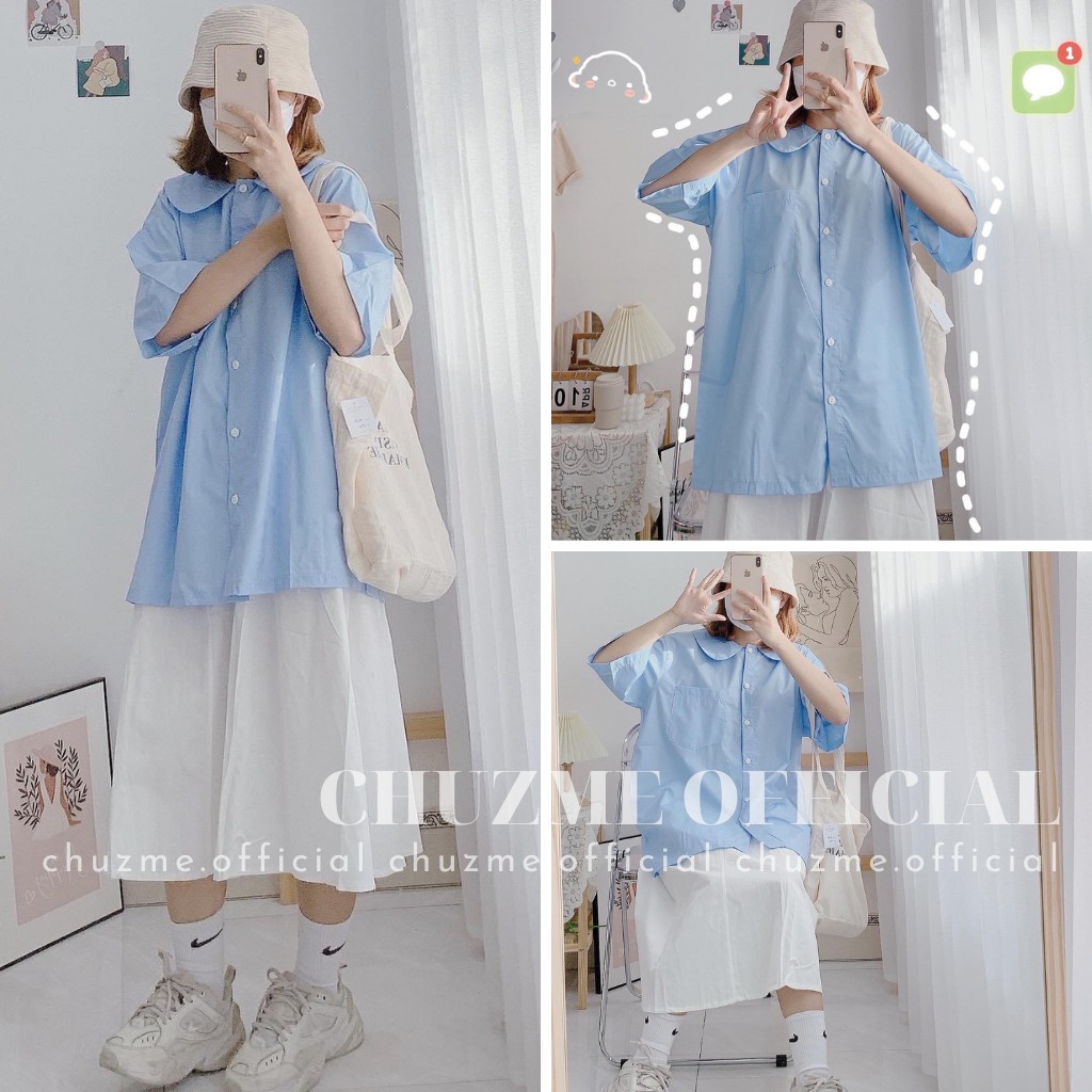 Áo sơ mi học sinh cổ sen / Áo kiểu cộc tay phong cách Nanno