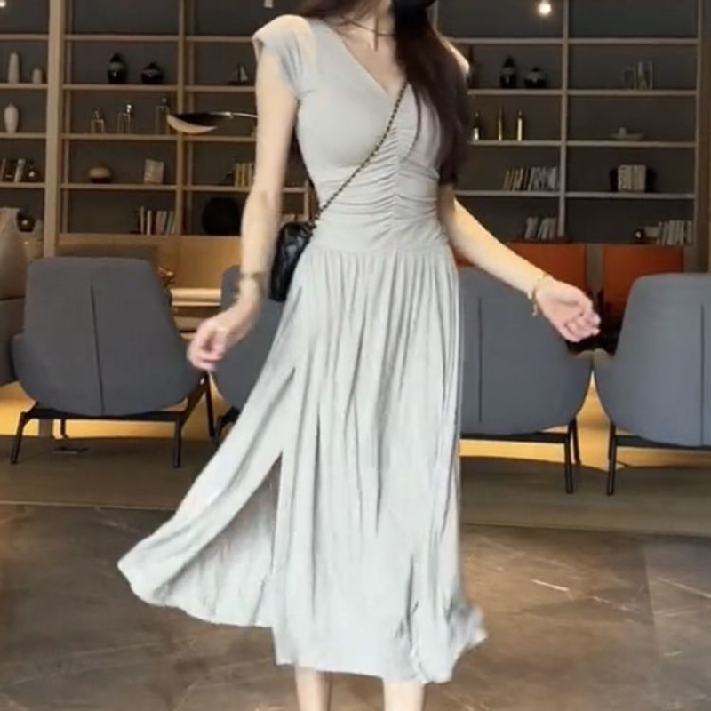 Đầm Dài Không Tay Cổ Chữ V Thiết Kế Mỏng Quyến Rũ Thời Trang Mùa Hè Theo Phong Cách Pháp Cho Nữ