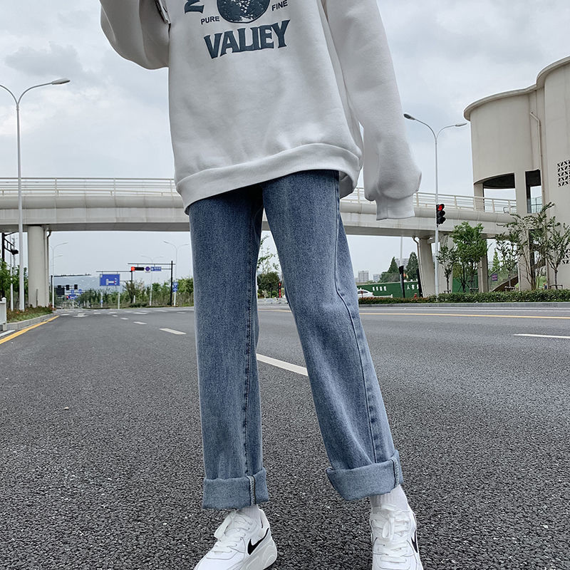 Quần jeans nữ eo cao ống rộng thời trang năng động trẻ trung