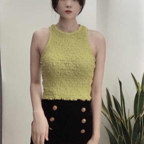 Áo ba lỗ nữ croptop dáng ôm body chất xốp nhăn co dãn 4 chiều hàng Quảng Châu cao cấp