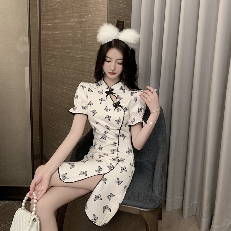 Đầm sườn xám PERTY dáng ngắn phong cách Hàn Quốc thời trang mùa hè dành cho nữ