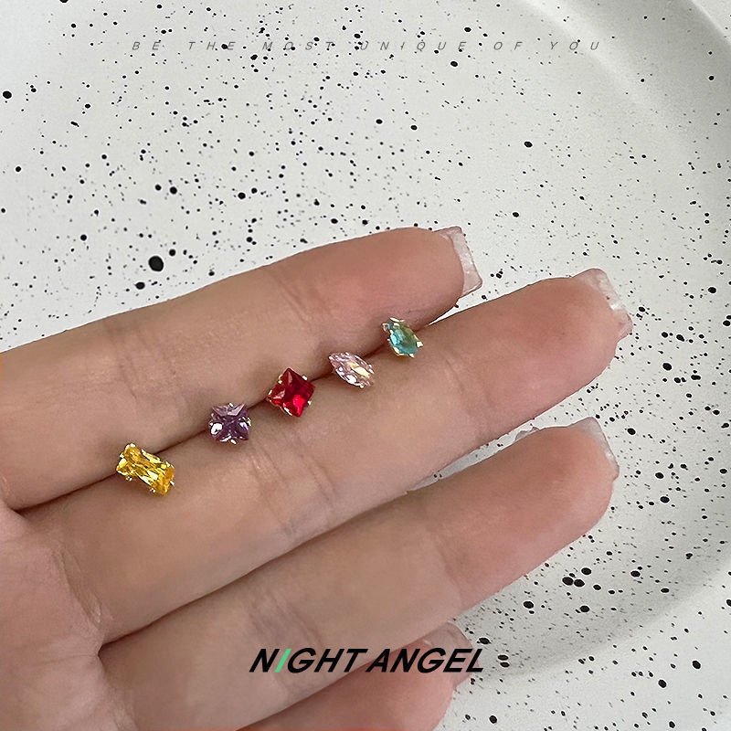 Bông Tai Mạ Bạc Đính Kim Cương Nhiều Màu Sắc