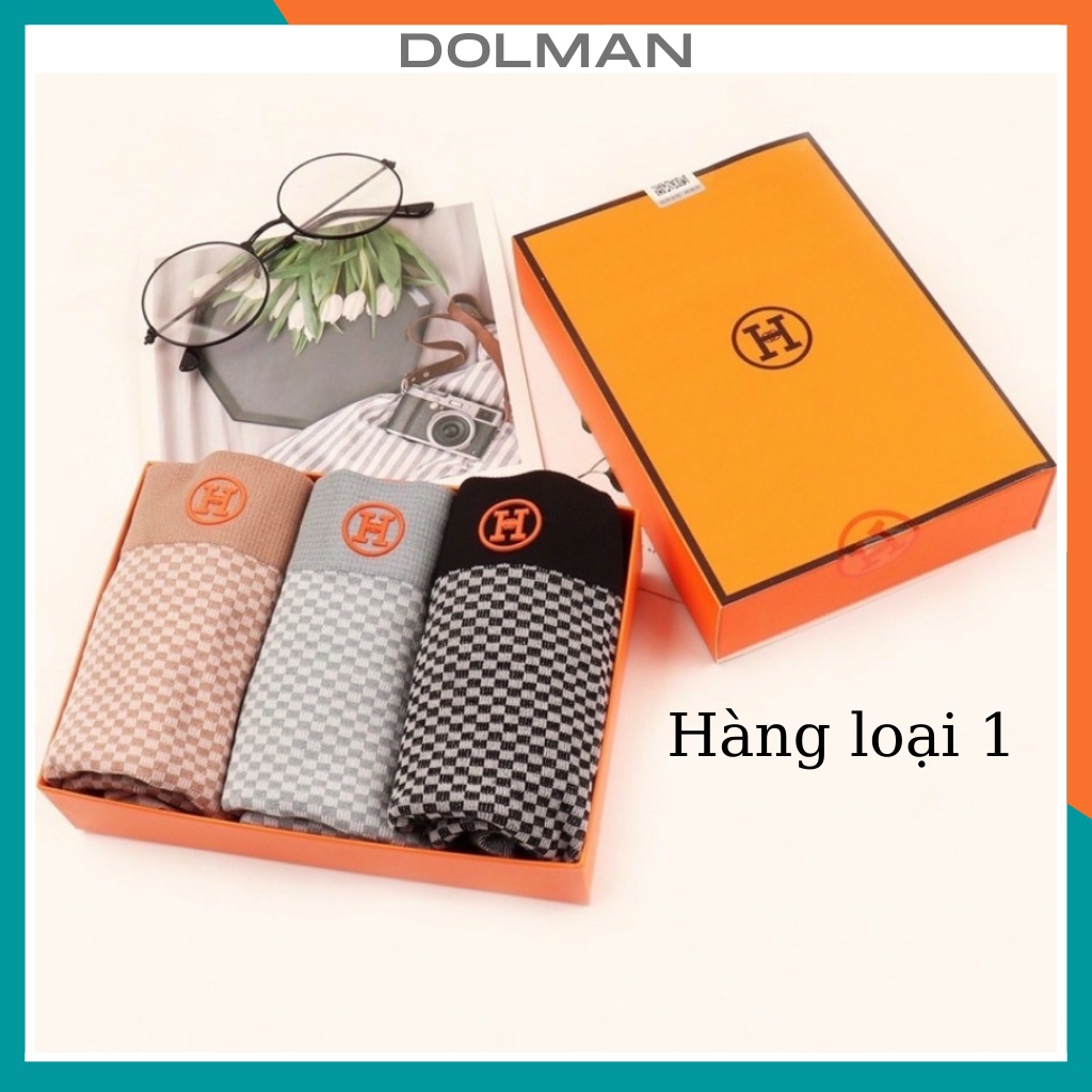 Hộp 3 quần lót nam cao cấp Freesize từ 45-80kg sịp đùi boxer vải cotton kháng khuẩn DOLMAN QL08