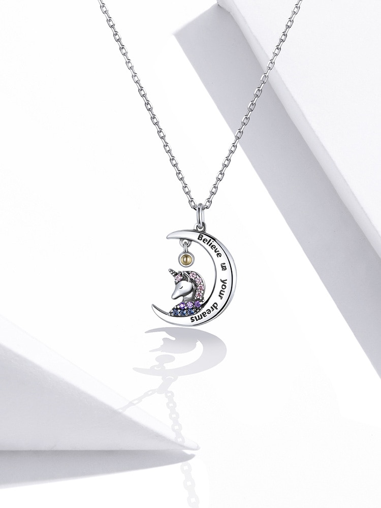 Dây chuyền Bamoer SCN410 bạc 925 CZ thiết kế kiểu kỳ lân trên cung trăng thời trang làm quà tặng cho nữ