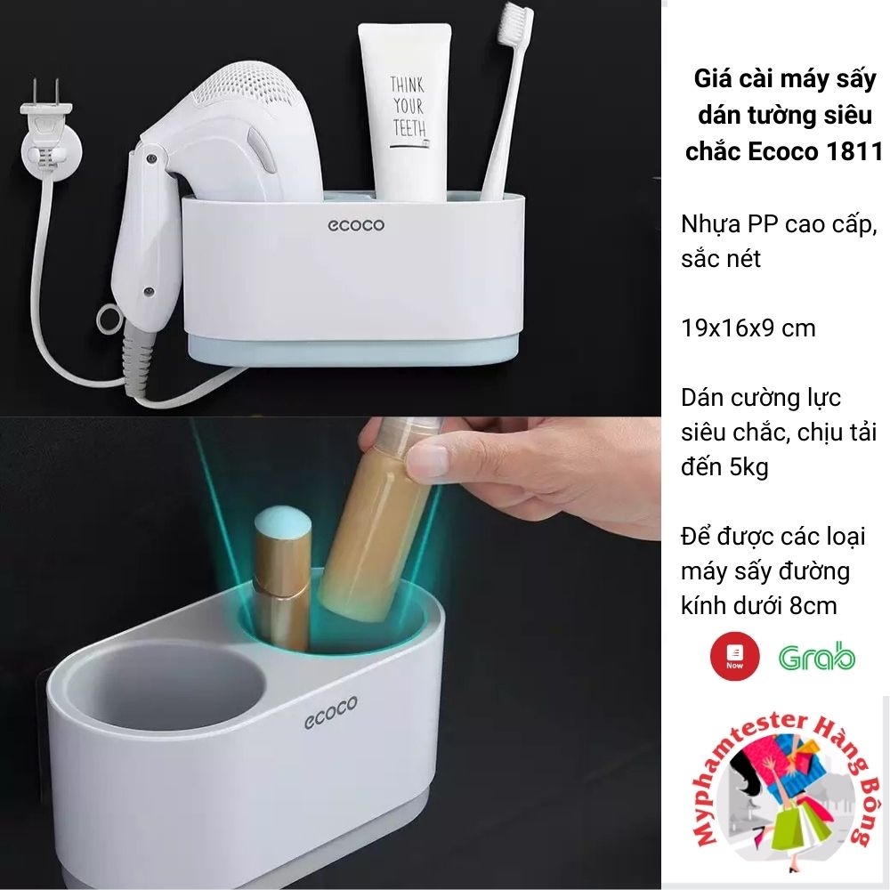 Giá cài máy sấy, giá để đồ nhà tắm dán tường siêu chắc Ecoco mã 1811