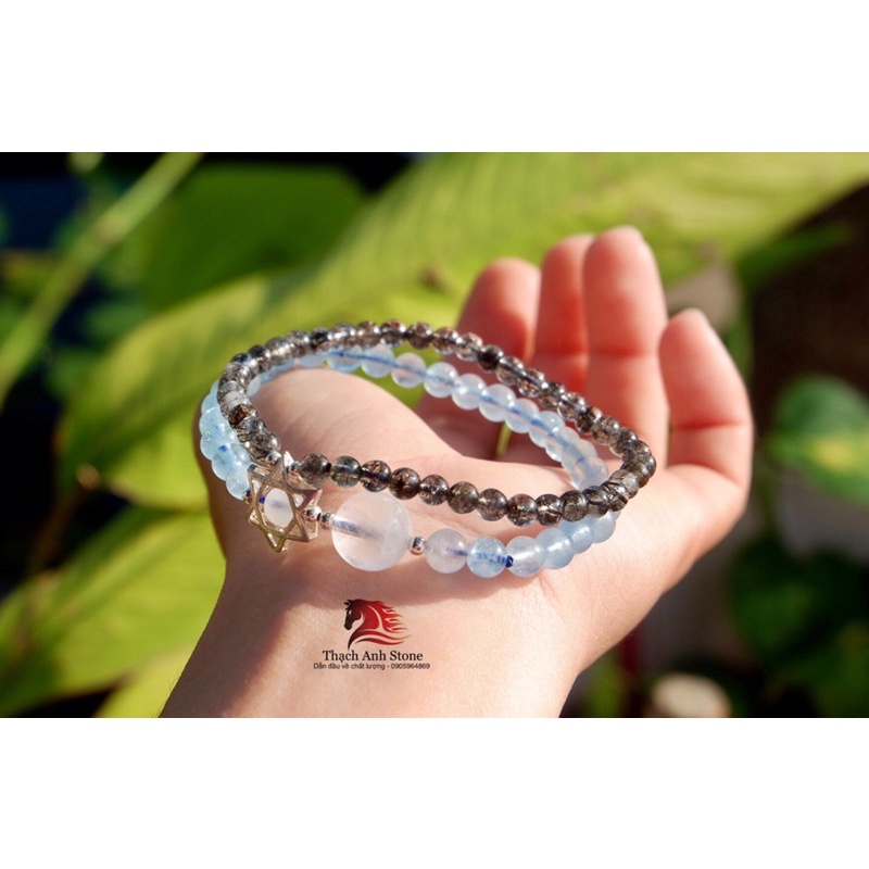 Vòng tay aquamarine_thach anh tóc đen