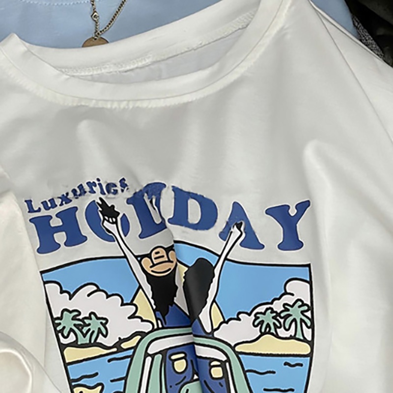 NRVP Áo thun cotton tay ngắn cổ tròn thời trang mùa hè phong cách Hàn Quốc cho nữ