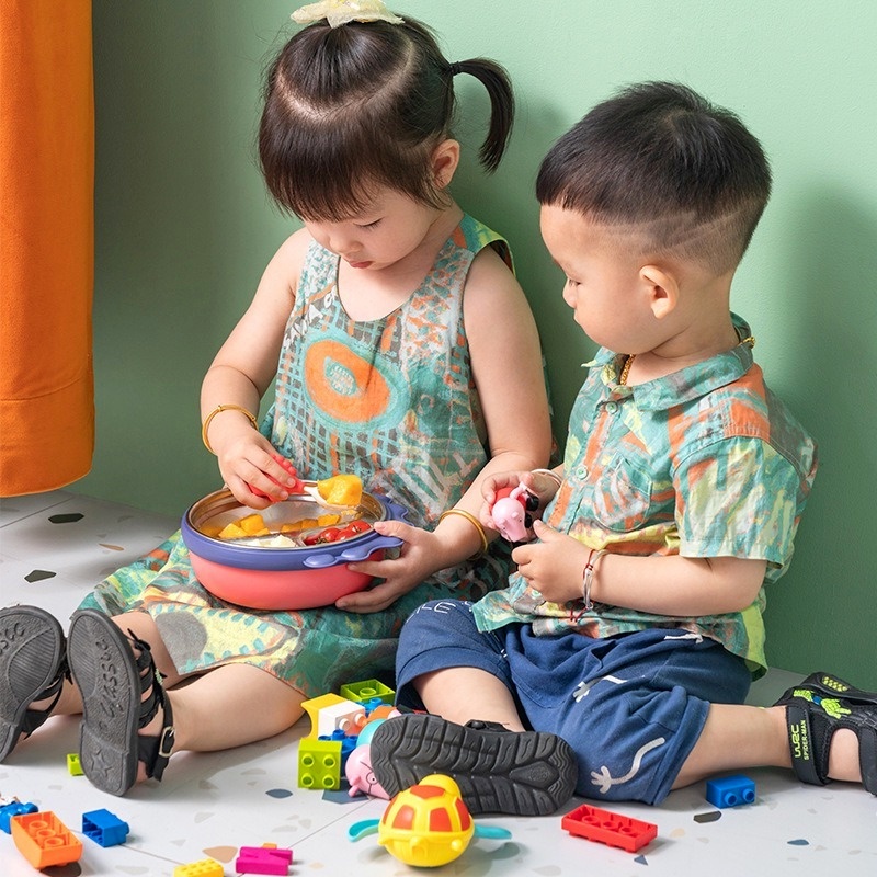 Hộp Đựng Thức Ăn Bằng Thép Không Gỉ Chống Rơi Cách Nhiệt Hình Khủng Long Có Giác Hút Cho Trẻ Em