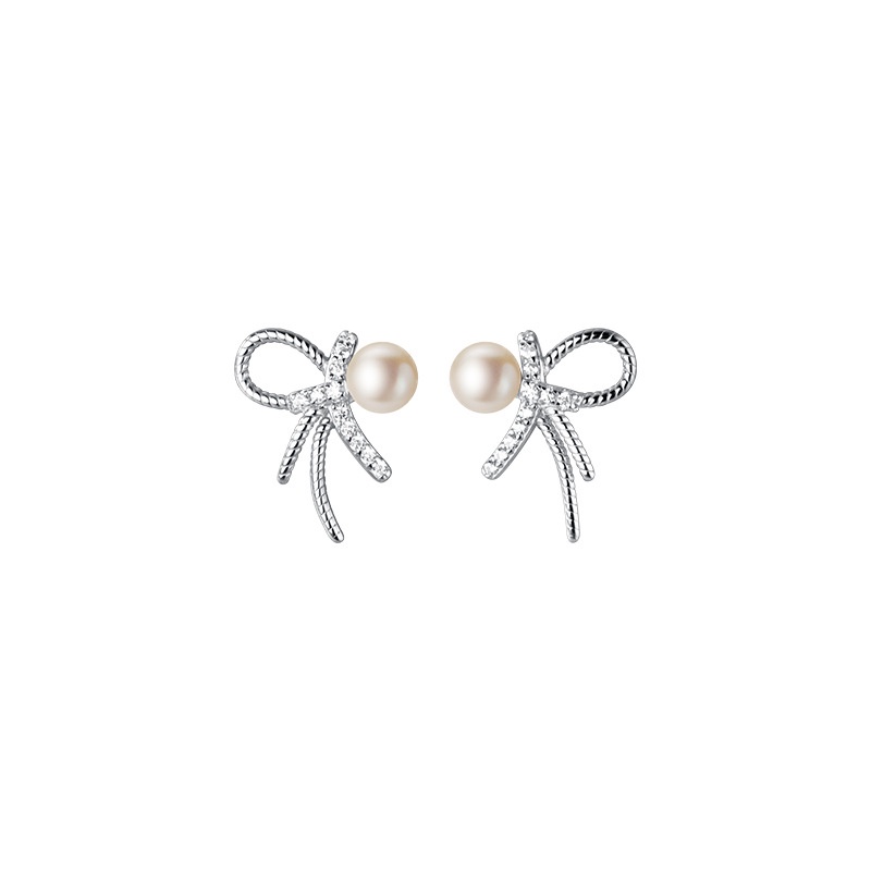 Bông Tai Nữ Bạc 925 ERASHOP 079622 - Cánh Nơ Hạt Châu Nhỏ Gọn, Sang Chảnh, Phù Hợp Đi Tiệc, Đi Chơi, Siêu Rẻ Đẹp