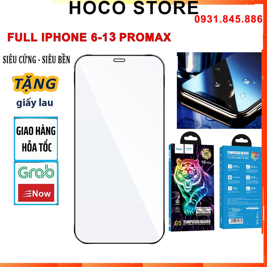 💎Loại Xịn💎Kính Cường Lực Full Chống Bám Vân Tay Hoco G5 Cho IPhone Chính Hãng 6 6s 7 8 Plus X Xr Xs 11 12 Mini 13 ProMax