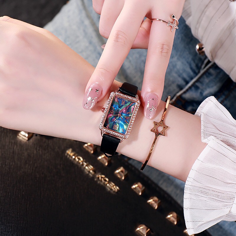 ĐỒNG HỒ NỮ DZG DÂY DA MẶT CHỬ NHẬT HUYỀN BÍ 448 THỜI TRANG | BigBuy360 - bigbuy360.vn