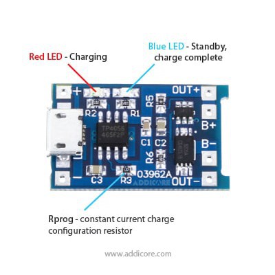 Mạch sạc pin lithium 18650, dòng sạc cao đến 1A, có cổng micro USB, có bảo vệ pin