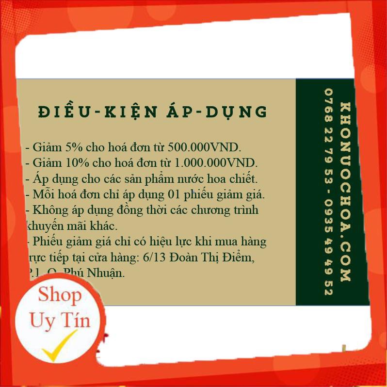 Nước Hoa 💘 Chính Hãng💘 PHIẾU GIẢM GIÁ 5%-10% TỔNG BILL khi mua hàng tại shop[KHÔNG ÁP DỤNG 5ML] _🍭Hot🍭