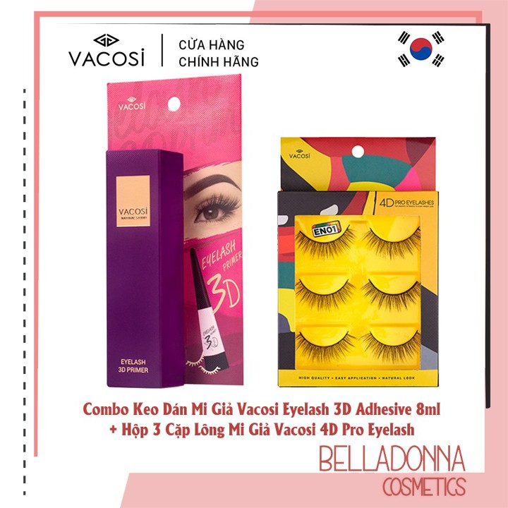 Combo Keo Dán Mi Giả Vacosi Natural Studio Eyelash 3D Adhesive 8ml + Hộp 3 cặp lông mi giả Vacosi 4D Pro Eyelash