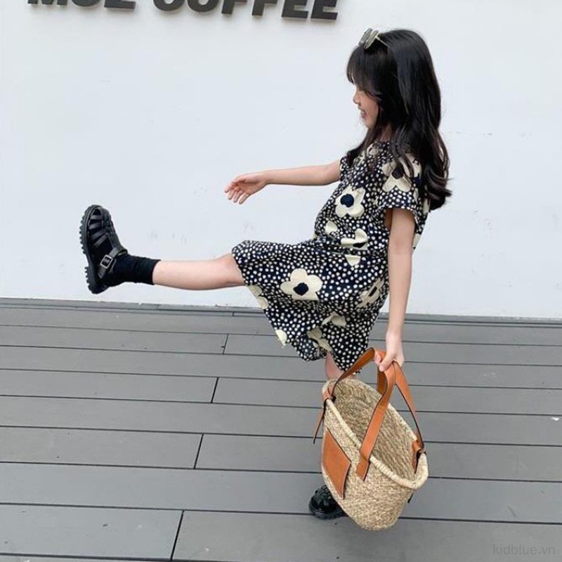 Bộ Áo Liền Quần Tay Ngắn In Hoa Dành Cho Bé Gái 3-8 Tuổi