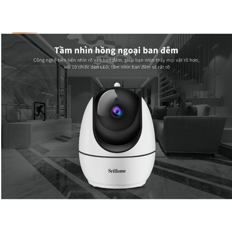 Camera ip wifi SriHome 360 độ 3.0 MPX Full HD 1080Pixel  Kết nối Hotpost không cần mạng - - Quay 360° - Góc Rộng 120°