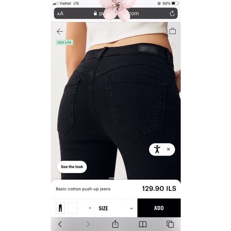 Quần jean đen skinny nữ push up jean P.u.ll Bear dài 96cm-hàng xuất  xịn