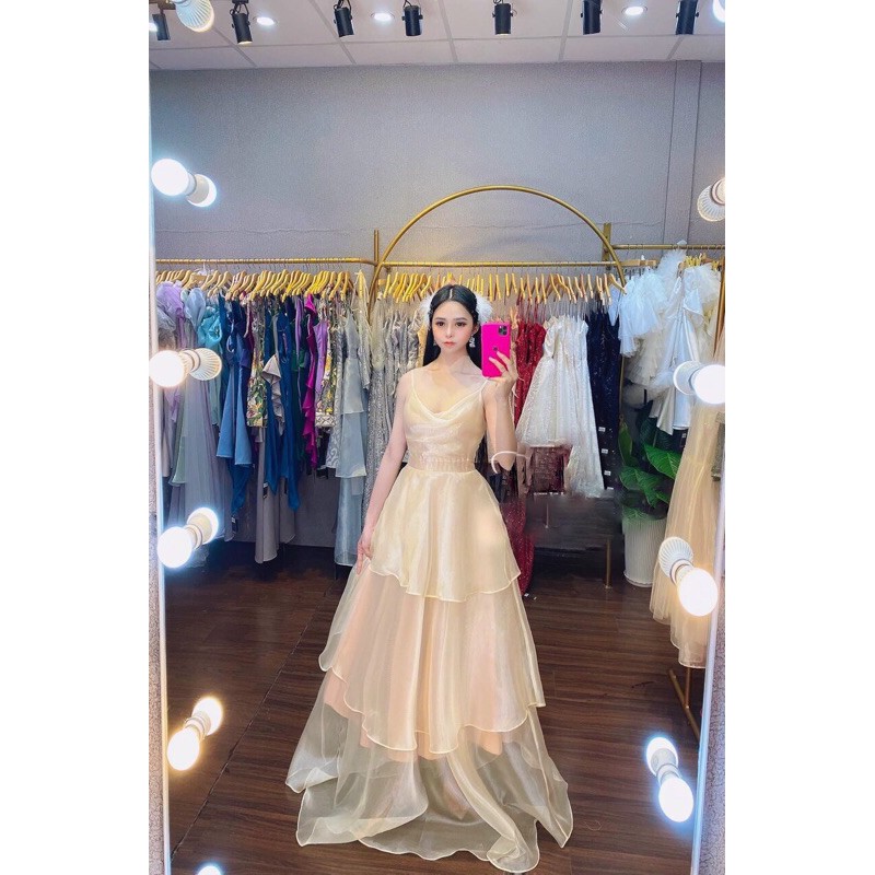 Đầm dự tiệc 2 dây xếp tầng voan kính bóng xếp tầng TRIPBLE T DRESS - size M/L - MS272V