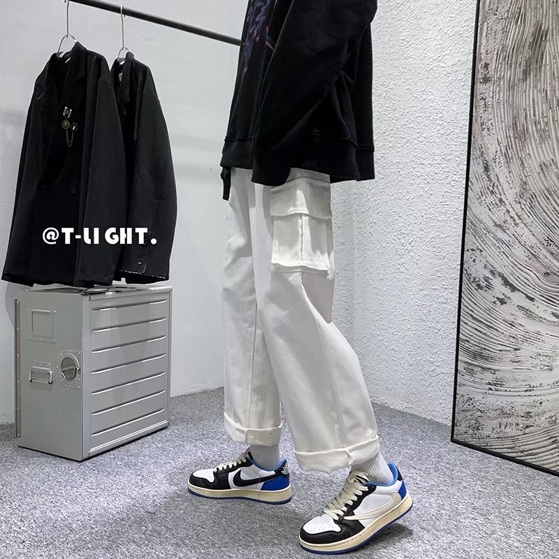 Quần Ống Rộng Phối Túi Phong Cách Hip Hop Thời Trang Hàn Quốc Cho Nam simple quần túi hộp nam bigsize unisex quần ống suông