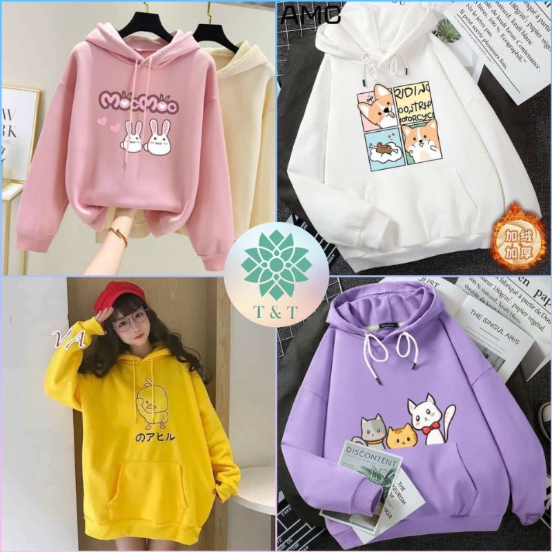 [Rẻ vô địch] Áo hoodie nỉ bông form rộng nhiều hình cute dễ thương 60kg vừa