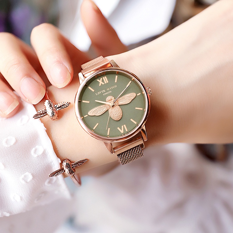 Đồng Hồ Nữ Chính Hãng LSVTR TD4 Dây Nam Châm Dây Lụa Mặt Con Ong Sang Chảnh Đẹp Giá Rẻ