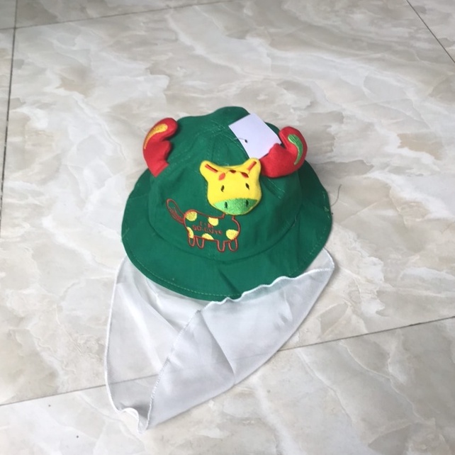 Mũ vành hình trâu kèm khăn voan bé gái