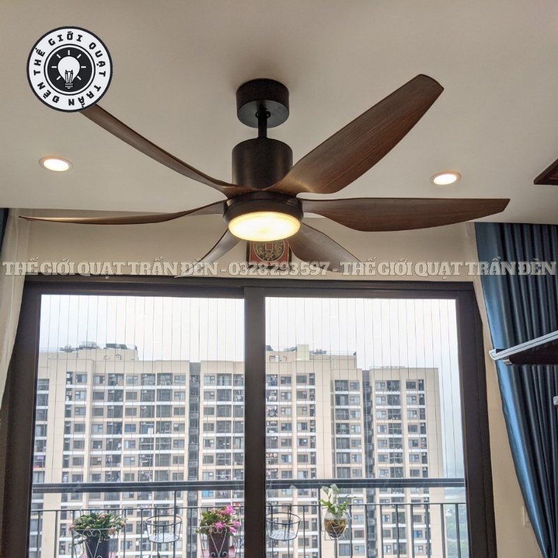 Quạt trần đèn Lộc Phát 6 cánh vân gỗ  Thegioiquattranden 6 cấp độ gió kèm khiển sang trọng hiện đại trang trí phòng